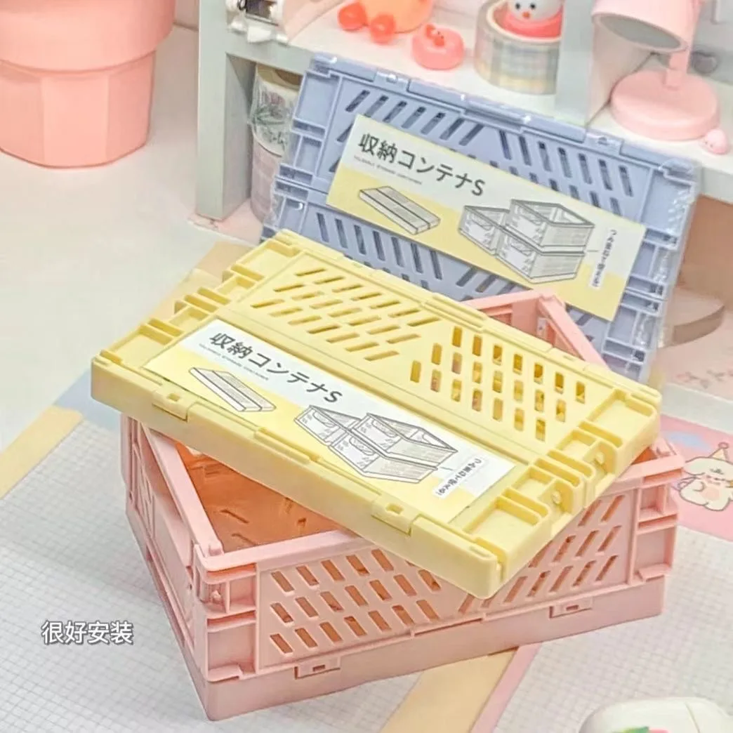 Caja de Almacenamiento Plegable para Escritorio, para Dormitorio de Estudiantes, Cesta de Almacenamiento de Cosméticos y Papelería para Mujeres, Organizador Pequeño de Plástico