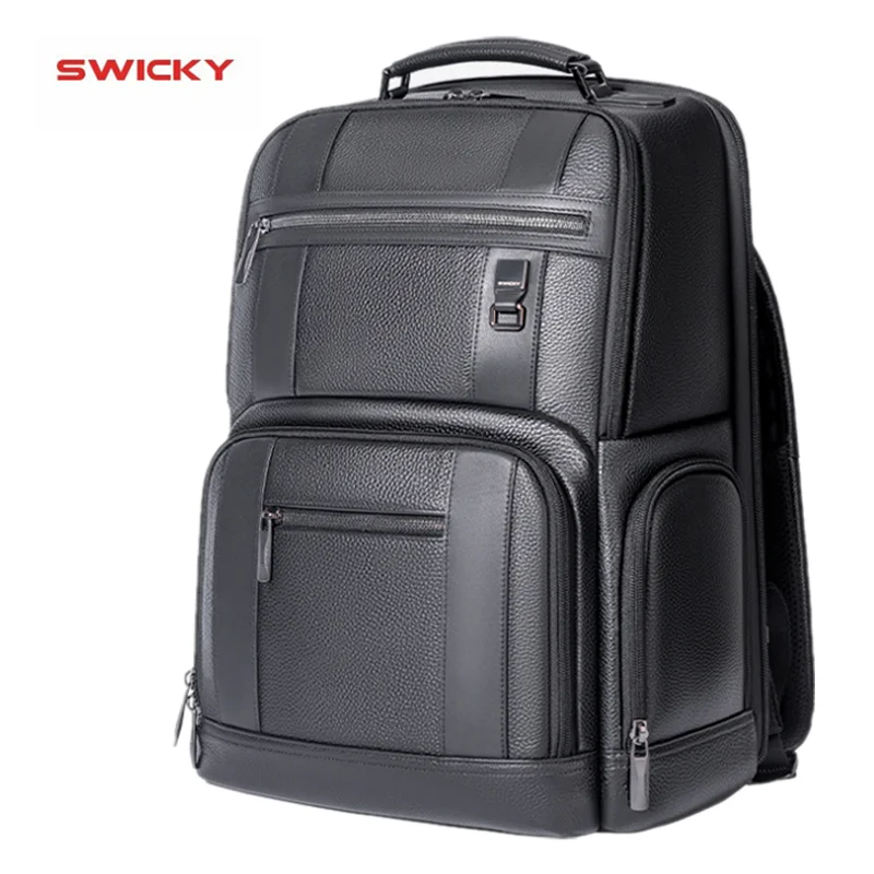 SWICKY Male Real cowhide fashion business casual travel waterproof 15.6 inch 17.3 inch Laptop men backpack dermis students bag