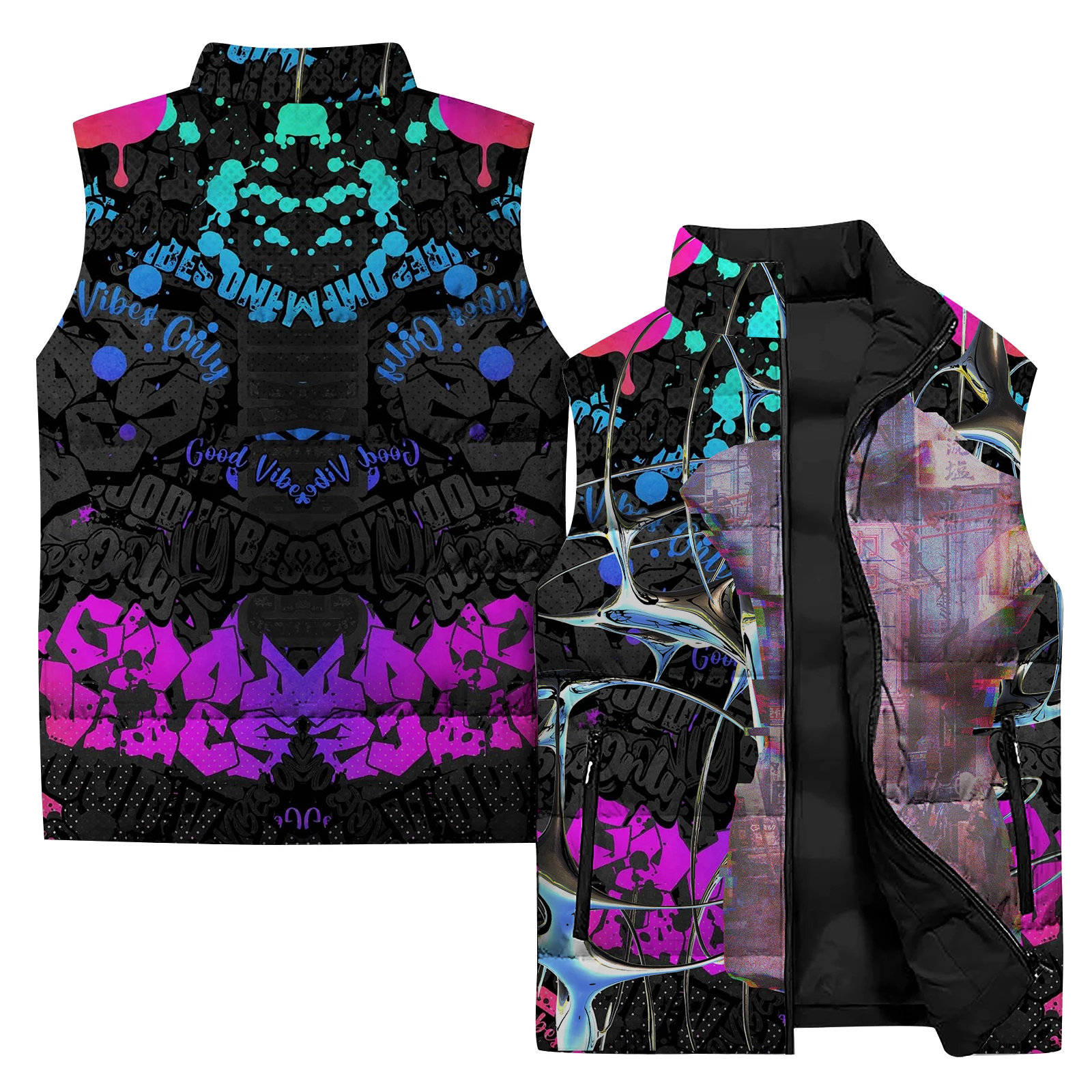 Cool Man Jackets Mosaic Cold Wind Vest for Men Stylish Design Mens Clothing Beauty 3D Printing Men's Vests Man Japanese Anime