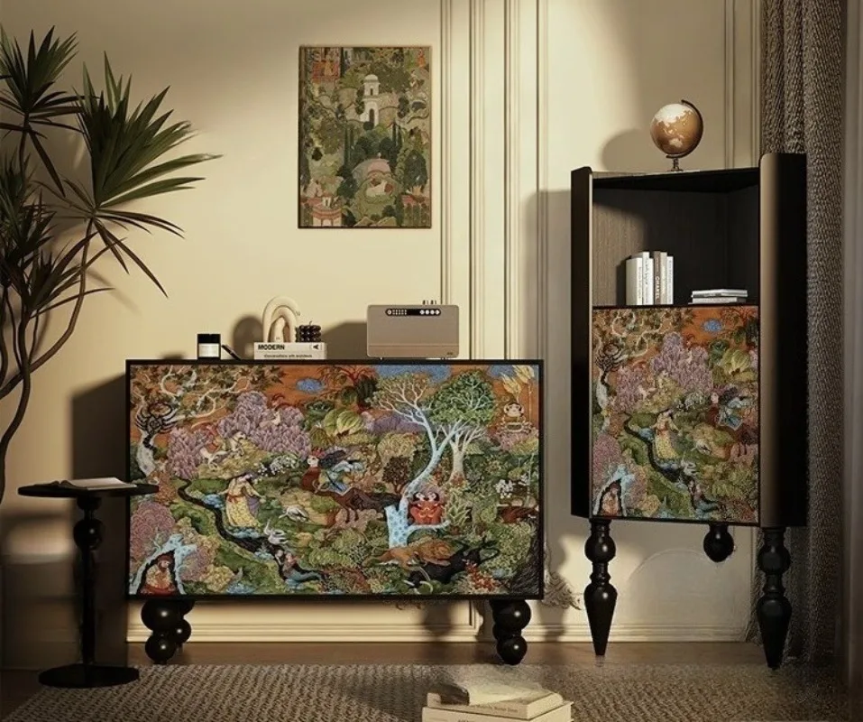 Solid wood tall cabinet painted porch cabinet dining side cabinet living room multi-functional locker to decorative cabinet