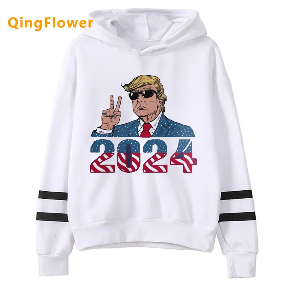 Trump 2024 hoodies women harajuku 2023 graphic sweat y2k Pullover Hooded Shirt female Fleece sweatshirts