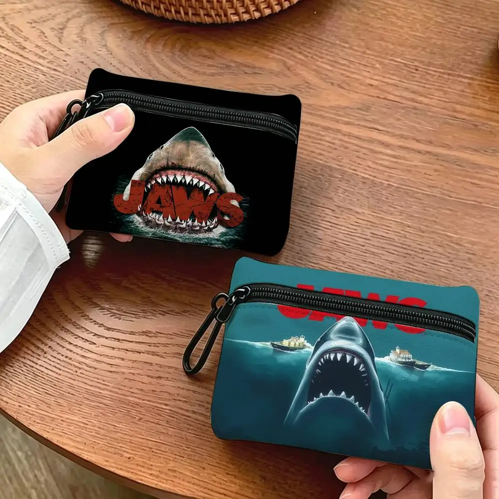 JAWS Movie  Lightweight Oxford Fabric Coin Purse Carabiner Hook Design Mini Card Key Organizer Bag