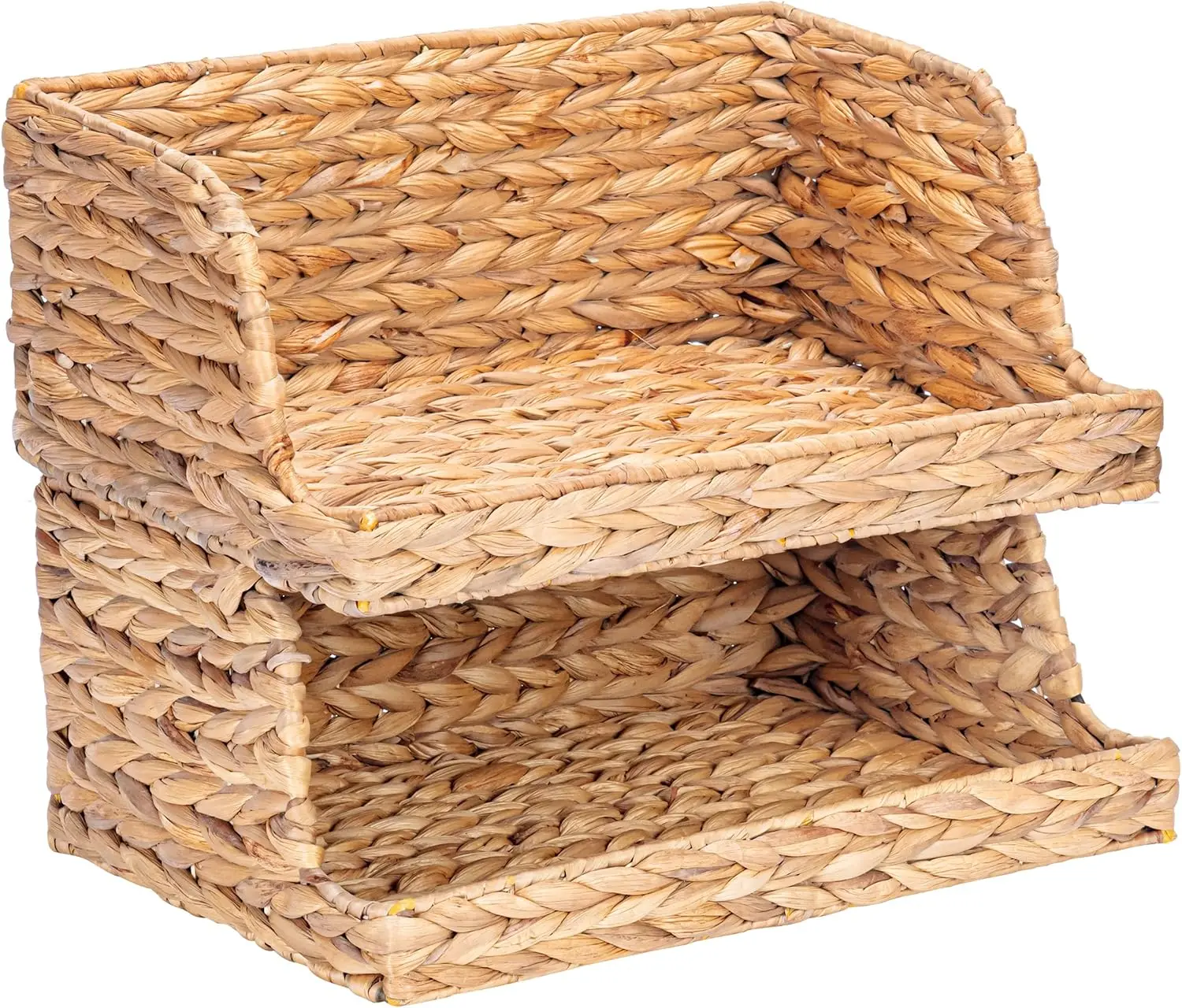 Water Hyacinth Storage Baskets with Large Open-Front for Kitchen, Decorative for Living Room, 13.4” x 9.5” x 5.5”, 2 Pack