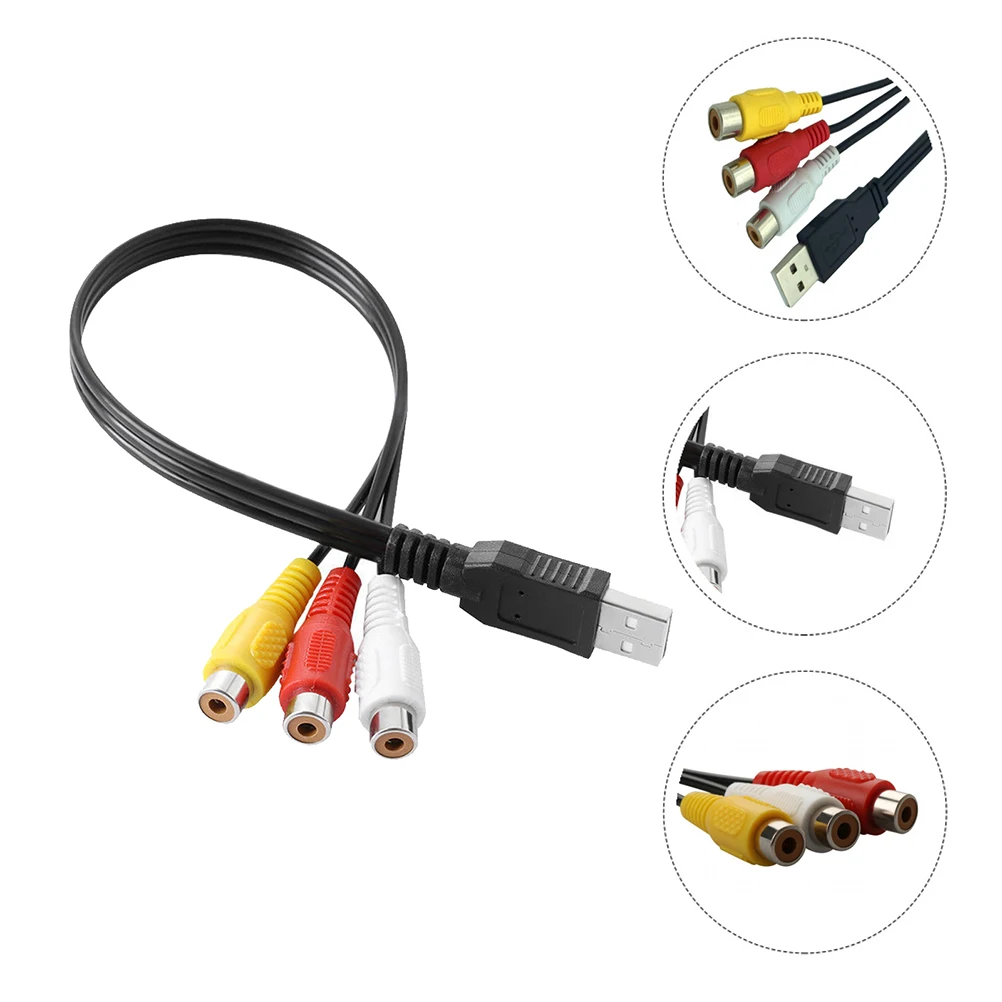 

USB Male to 3RCA Female Cable Tin Coated Copper Wire PVC Material Cable Set Top Adaptor Audio Video Line Computer Connector