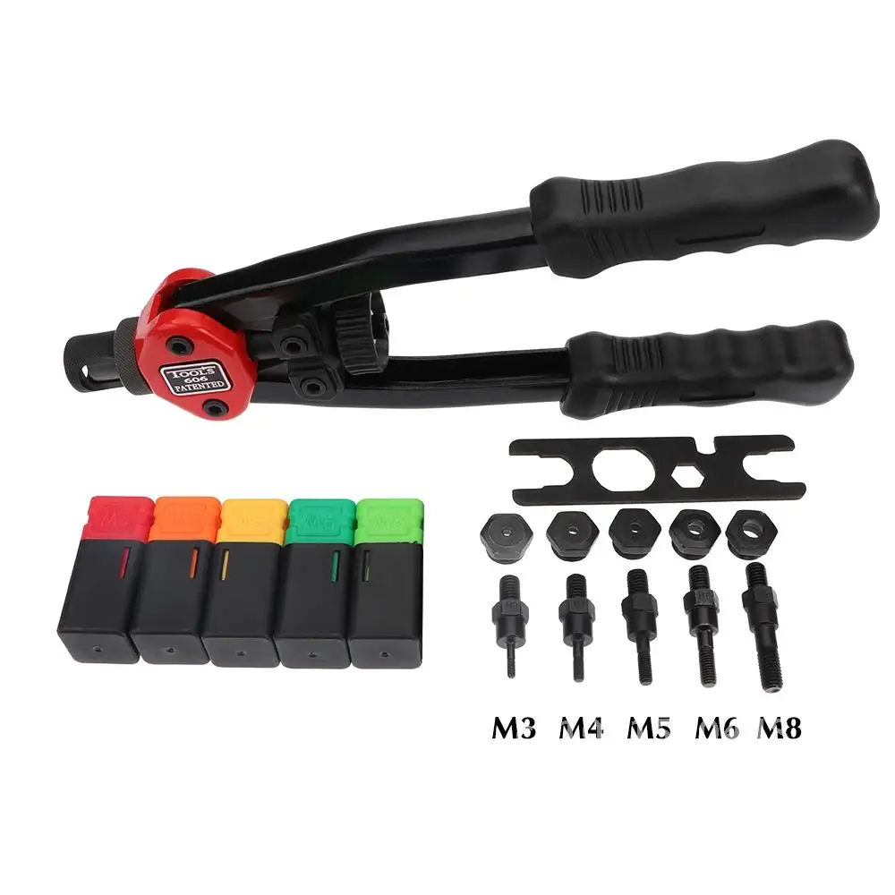100pcs Rivet Nut +Hand Threaded Rivet Nuts Gun BT606 M3 M4 M5 M6 M8 Double Insert Manual Riveter Gun Riveting Rivnut Rivet Tool