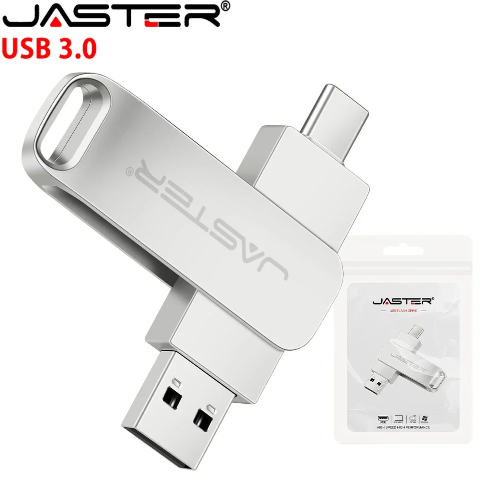 Jaster USB โลหะหมุนได้3.0แฟลชไดร์ฟ128GB TYPE-C 2 in 1หน่วยความจำ64GB ไดรฟ์ปากกาความเร็วสูง32GB USB Stick 16GB