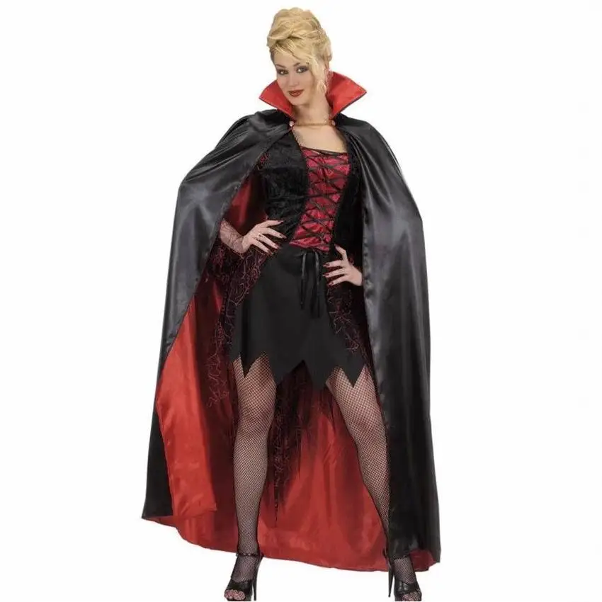 Capa de Vampiro Elástica Dupla Face, Vestível de Dois Lados, Estilo Robe de loween, Gola Alta, Corta-vento com Cinto, para...