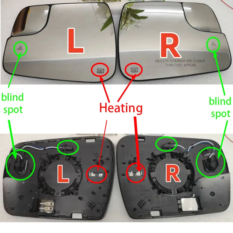 Heated Side Rearview Mirror Glass for Dodge Ram (2019-2024) with Blind Spot Detection (BSD) Warning