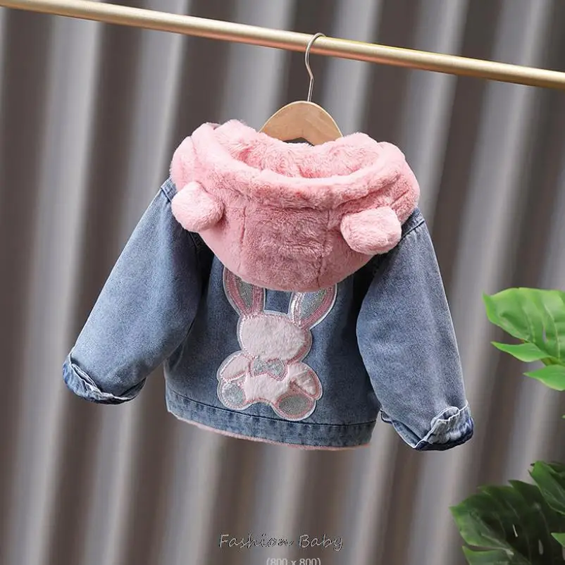 Children Coat Girls Padded Cotton Denim Jacket Winter New Fashion Warm Girl\'s Jacket Coat Splicing Mao Mao Outerwear