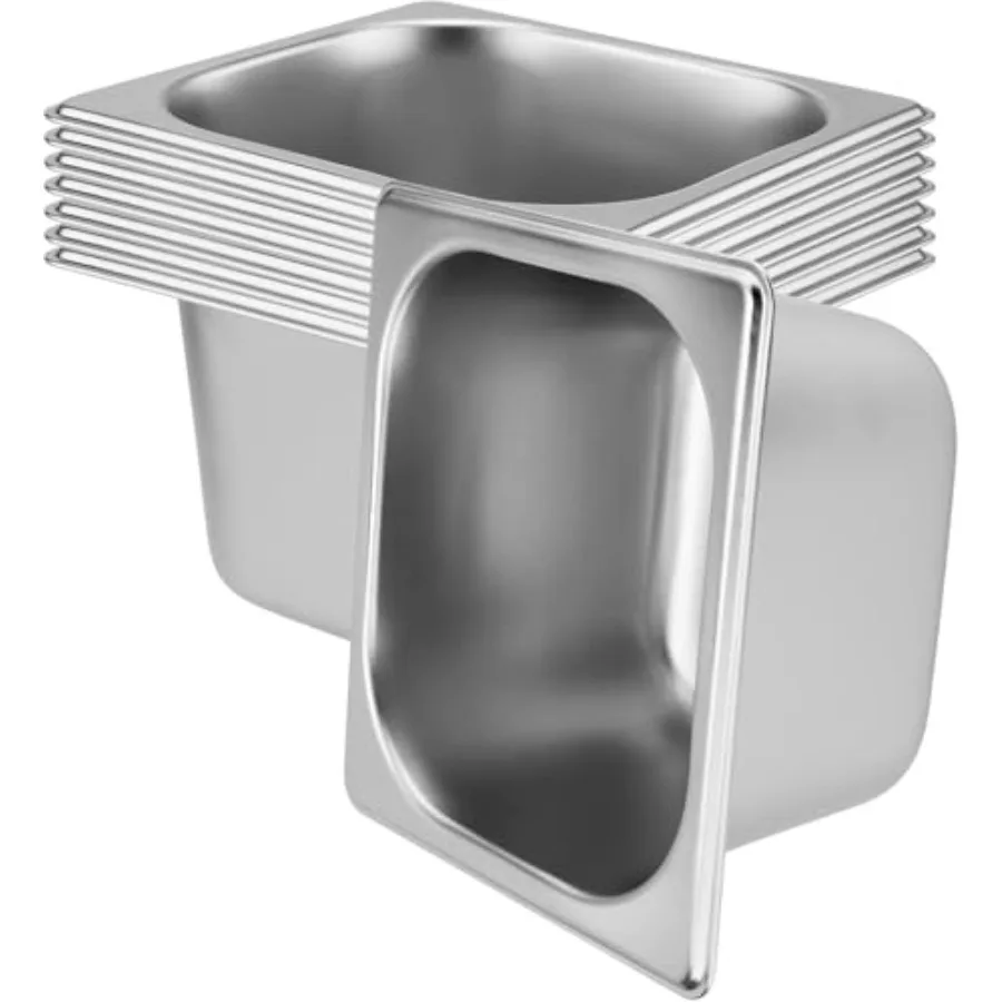 8 Pack 1/6 Size x 4 Inch Deep Steam Table Pans Stainless Steel Steam Pan Catering Food Pan for Restaurant Hotel Catering Silver