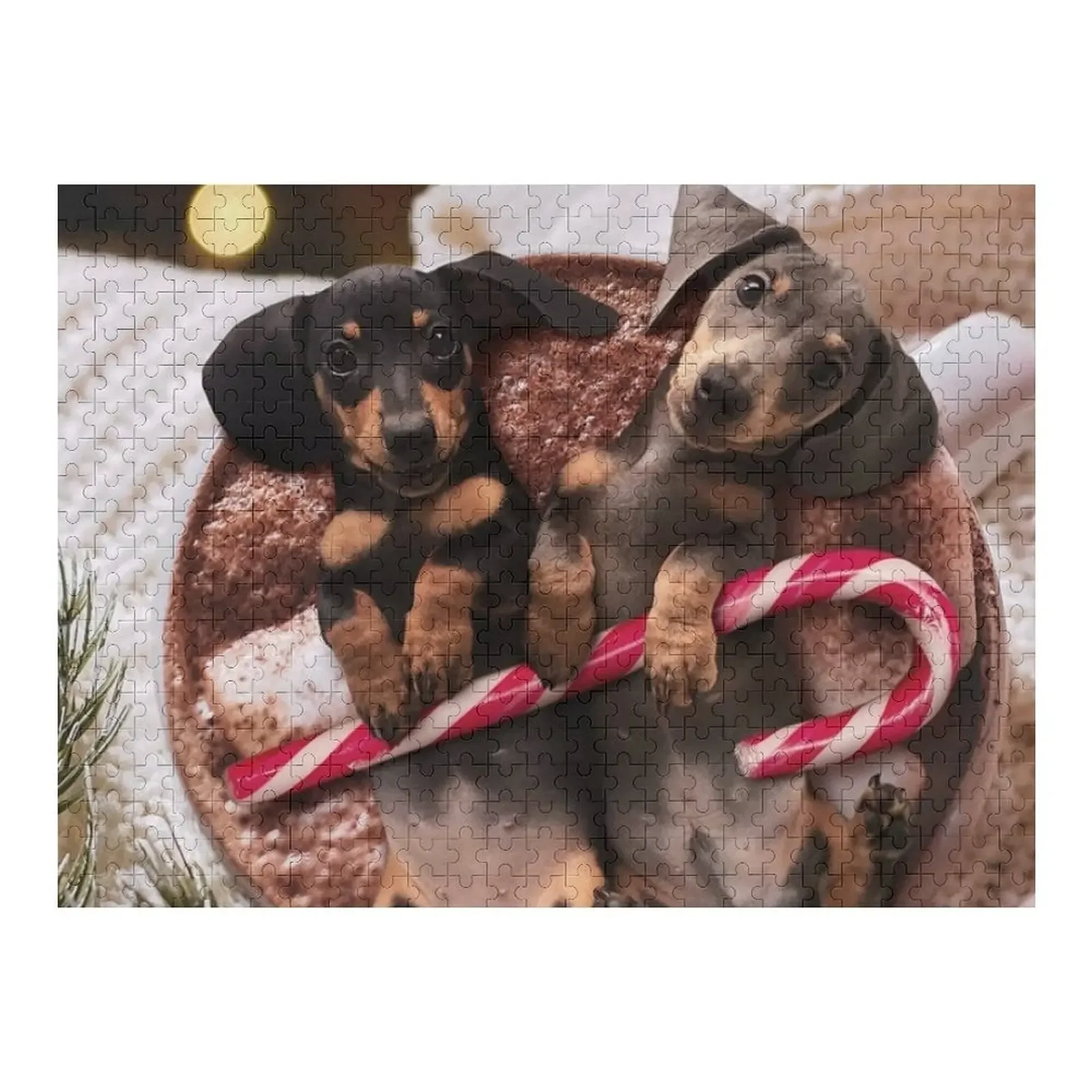

Mini Dachshunds Merry Christmas Jigsaw Puzzle With Photo Personalised Name Puzzle