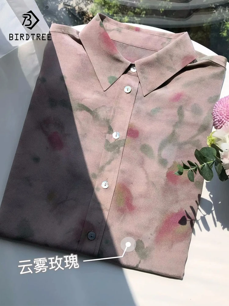 

BirdTree Long Sleeve Halo Dyeing,Elegant French Style Blouses,18MM 100%Real Silk Shirt For Women,2024 Spring New Top T41572QC