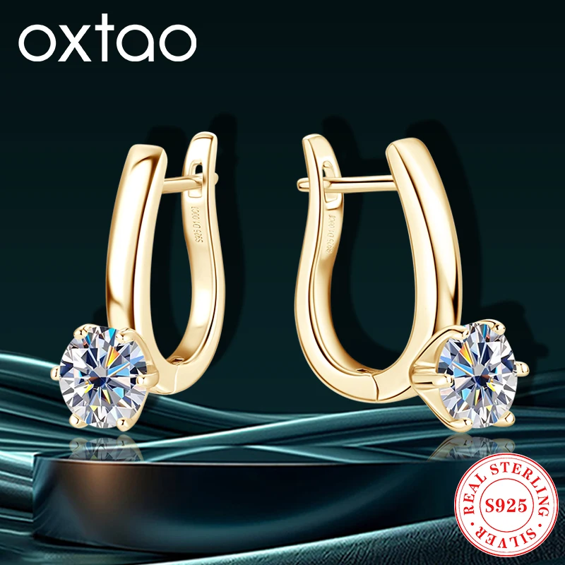 

OXATO U-shaped Dangle Earrings for Women 925 Silver Round Cut 6.5mm Moissanite Ladies Single Stone Six Claw Earrings Jewelry