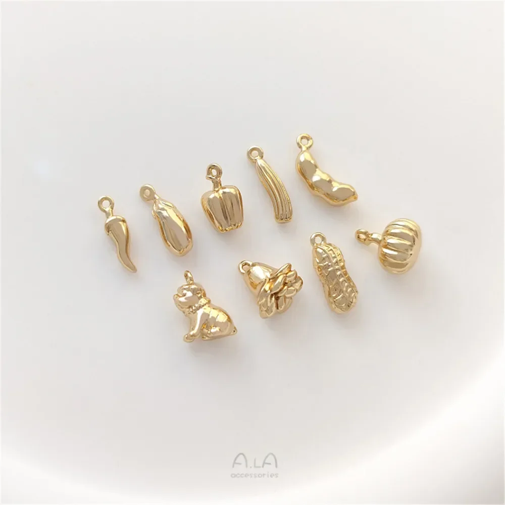 14K Wrapped In Gold Pastoral Vegetables Peppers Edamame Peanuts Pumpkins Fruit Vegetable Pendants Diy Bracelets Jewelry Ornament