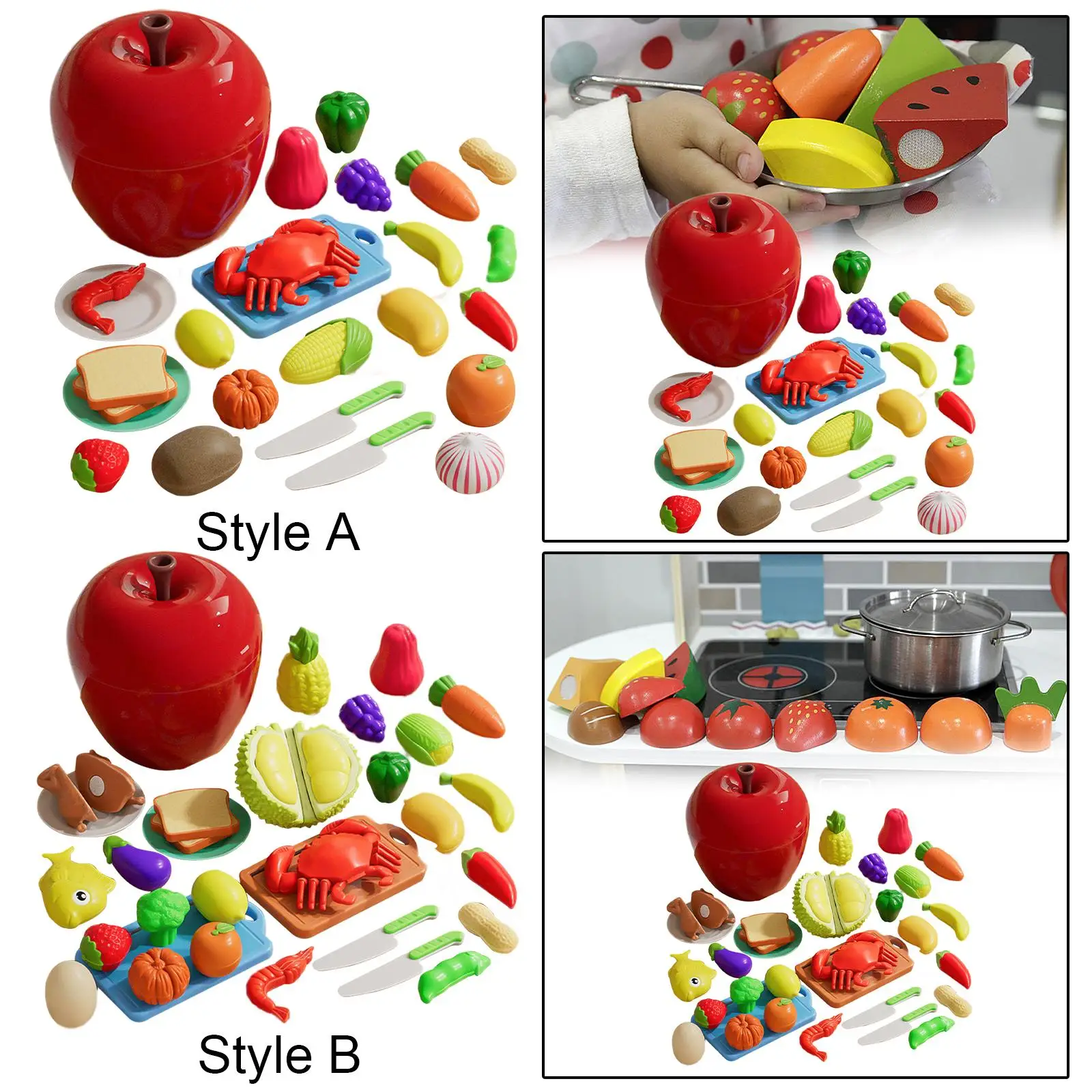 ตัดผลไม้และผักของเล่นแกล้งเล่น Montessori Interactive พร้อมตะกร้าเก็บบทบาทเล่นสําหรับเด็กวัยหัดเดินอายุ 3 4 5 ของขวัญ