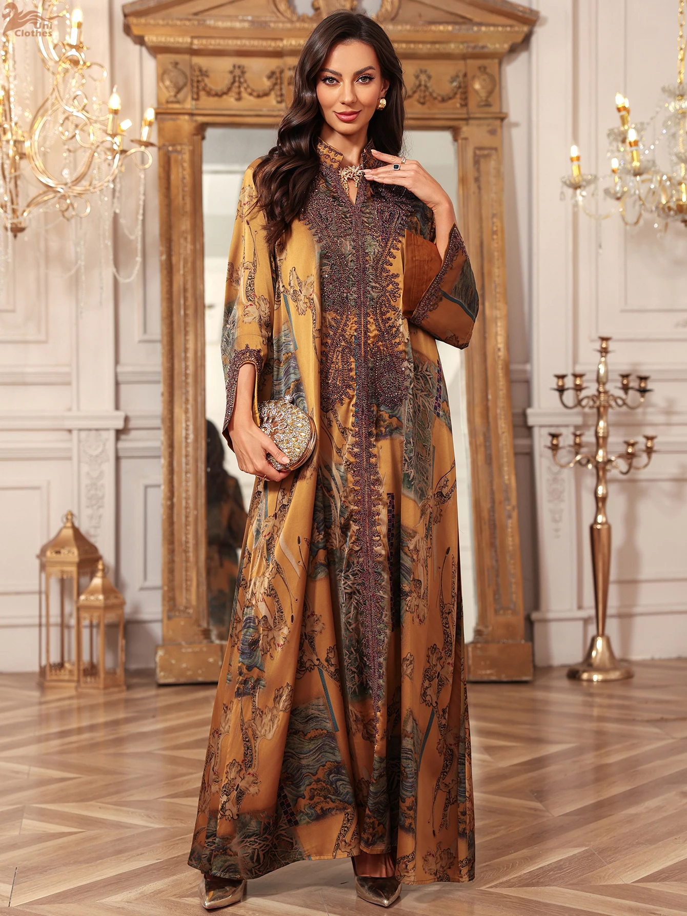 Elegant Embroidered Muslim Abaya Dress Floral Printing Dubai Abaya Party Dress Islamic Clothing Arabic Abaya Dress for Women