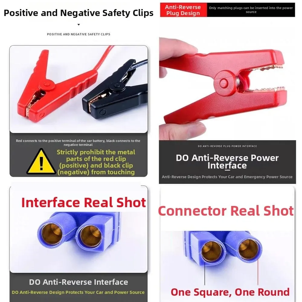 Intelligence Car Jump Starter Cable Alligator Clamps Plug Connector Battery Booster Cable Secure Grip Jumper Cable