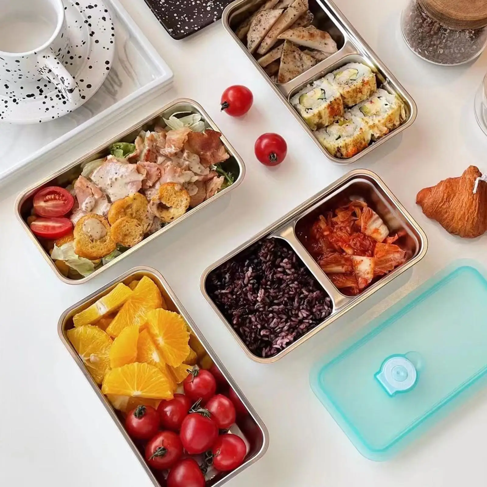 304 صندوق غداء من الفولاذ المقاوم للصدأ بينتو الحاويات مانعة للتسرب مختومة تخزين المواد الغذائية للسفر نزهة مكتب قابلة لإعادة الاستخدام صندوق سلطة الفاكهة #5