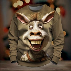 Cute Donkey Graphic Sweatshirts For Men Fashion Casual Long Sleeve 3D Animals Printed Pullovers Casual Loose Harajuku Hoodie New