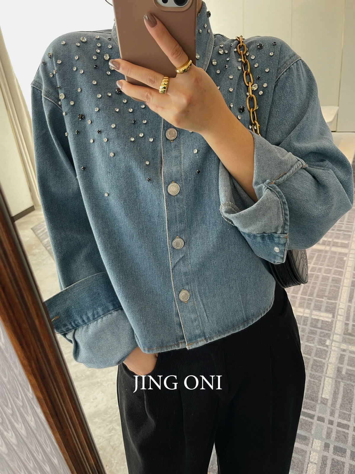 Denim Shirts Blouse Woman Clothing 2023 Fashion Korean Style Vintage Y2k Top Crop Luxury Long Sleeve Elegant Chic Oversized New