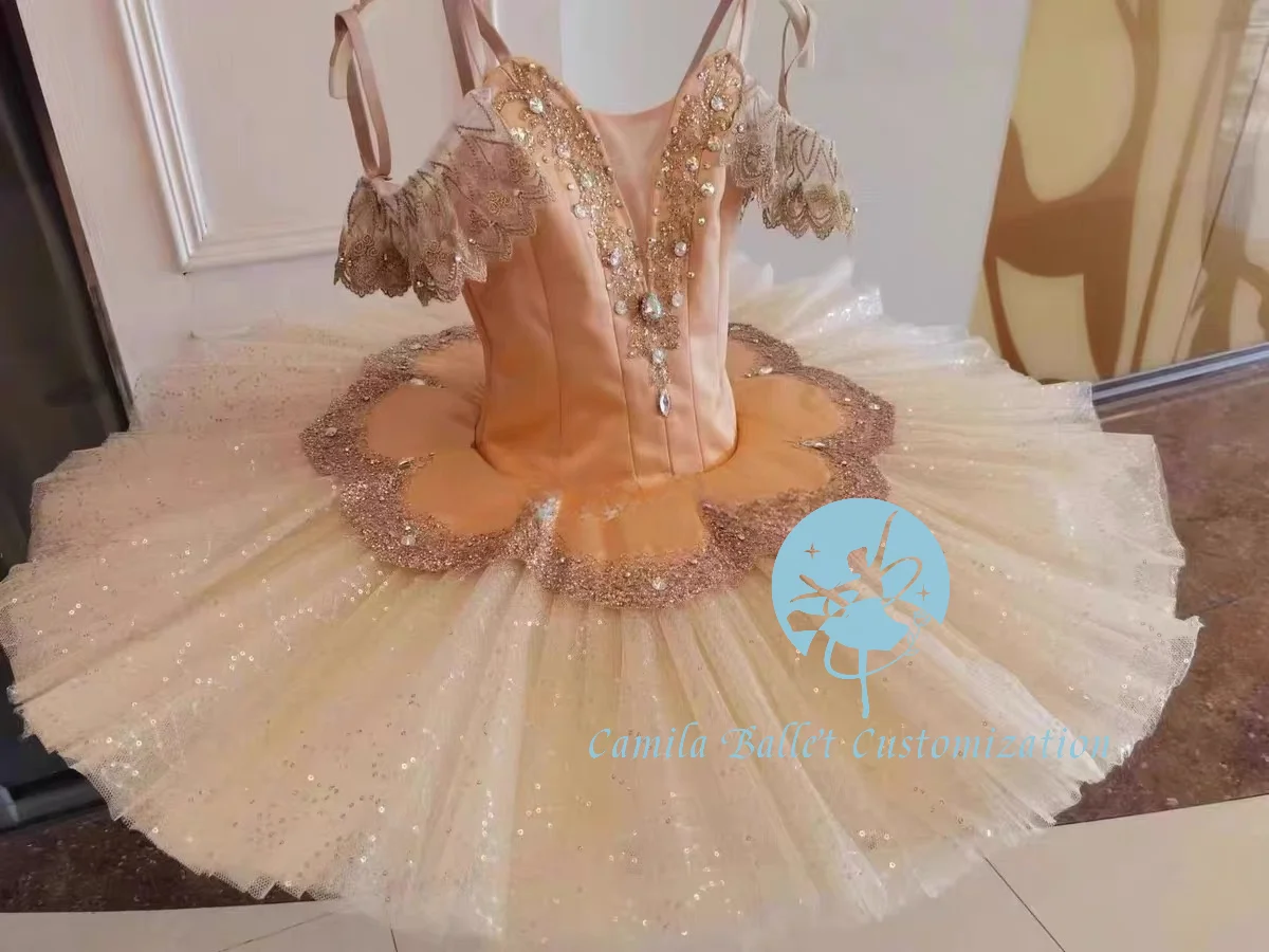 خاص مخصص جديد الشمبانيا الملونة ليتل سوان الباليه أداء المنافسة توتو تنورة قصيرة الكبار والأطفال