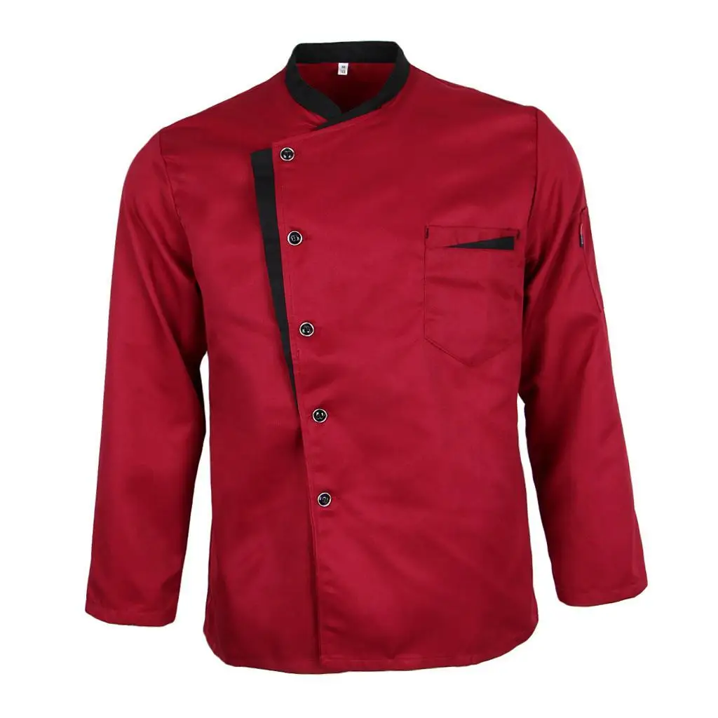 긴 소매 요리사 재킷 코트 호텔 웨이터 주방 유니폼 탑 레드 M