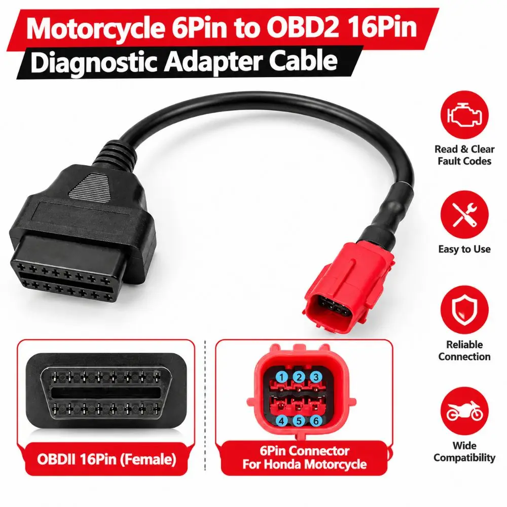 New 6 Pin OBD2 Connector Cable Diagnostic Tool Compatible Extension Design OBD2 Diagnostic Cord Motorcycle OBD Cable For Suzuki