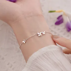 925 Sterling Silver Diamond-Studded Butterfly Bracelet Women's Fashion Temperament Flower Adjustable Jewelry