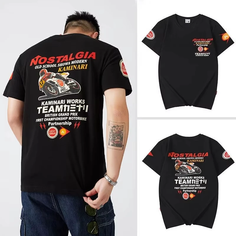 2026 new Short-sleeved T-shirt  Trendy Motorcycle Print Round Neck Short-sleeved Loose Casual T-shirt