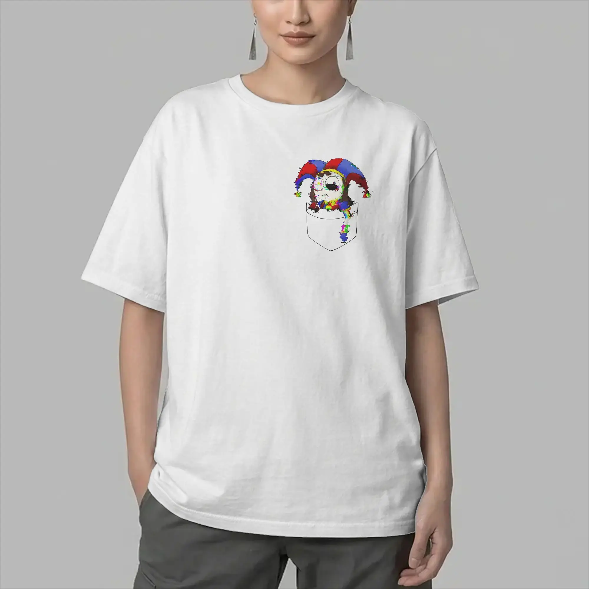 Glitched Pomni To Go Men's T Shirt Cartoon Digitals Circus Tee Shirt Short Sleeve Round Collar T-Shirt Pure Cotton Clothing