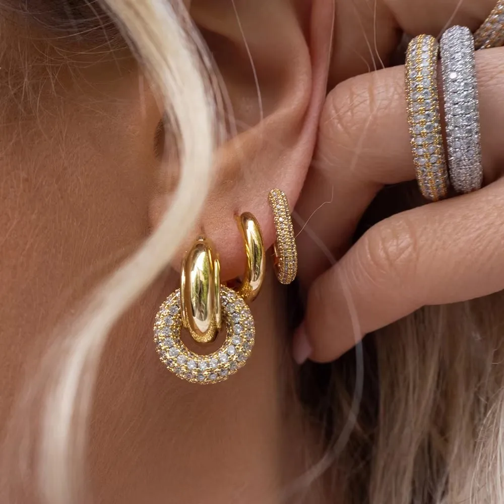 Fashion Zircon Circle Huggie Hoop Earrings for Women Geometric U Shape Hoops Ear Buckle Gold Plated Stainless Steel Jewelry Gift image 2