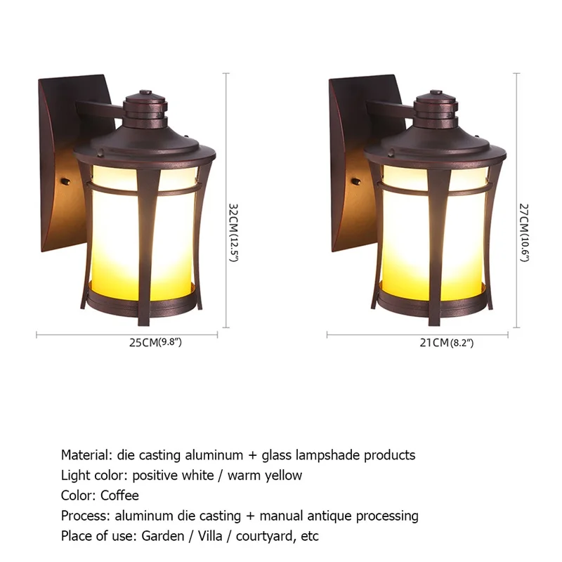 TEMOU Outdoor Wall Lamp LED Classical Retro coffee Light Sconces Waterproof Decorative for Home Aisle