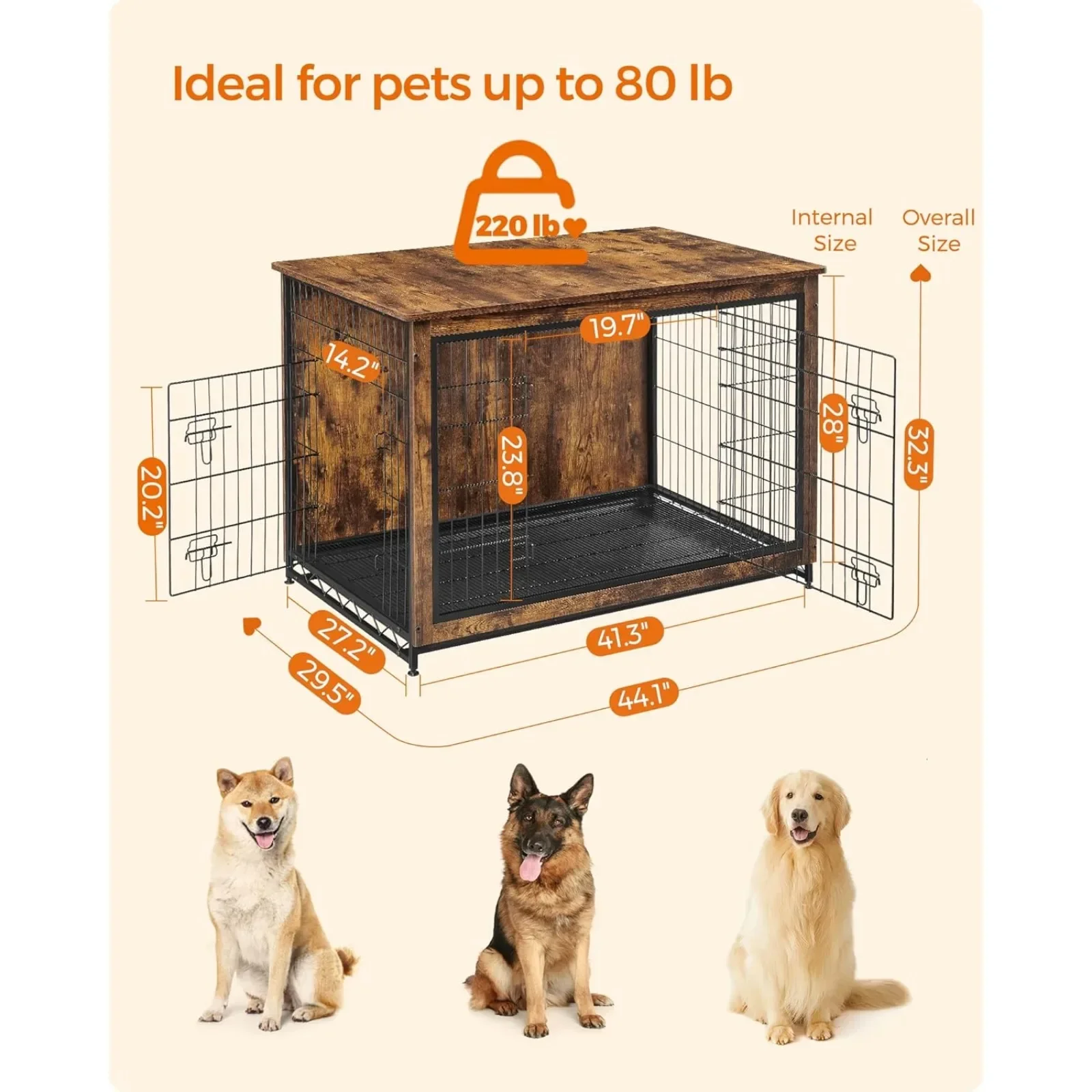 US Dog Crate Furniture,Side End Table, Modern Kennel for Dogs Indoor up to 80 lbHeavy-Duty Dog Cage with Multi-Purpose1