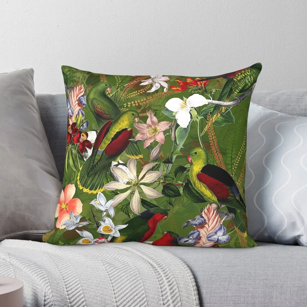 Parrot Jungle Botanical Garden Square Pillowcase Polyester Linen Velvet Creative Zip Decor Home Cushion Cover 45x45