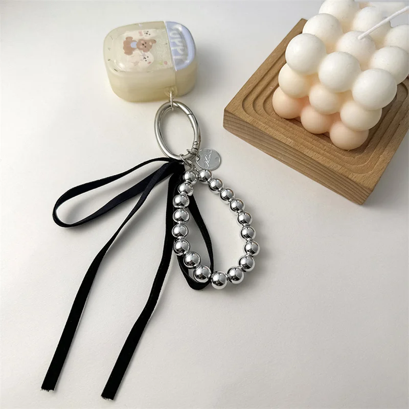 Elegant Pearls Ribbon Bowknot Bag Hanging Decoration Mobile Phone Keychain Luxury Retro Beads Key Rings Jewelry Girl Accessories