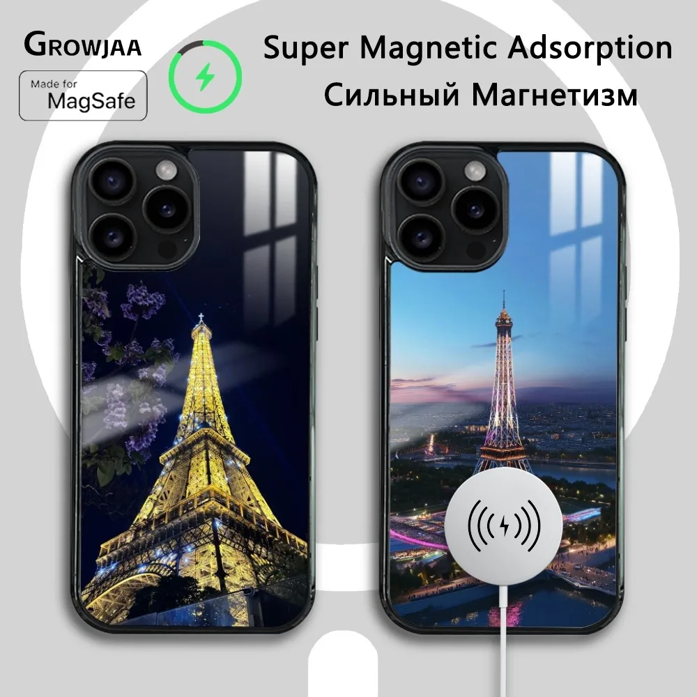 

Classic Paris Eiffel Tower Phone Case For iPhone 16 15 14 13 12 11 Pro Max Plus Mini Magsafe Mirror Wireless Magnetic Cover