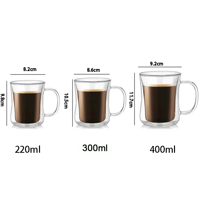 YWDL 220/300/400ml Double Wall Glass Espresso Cups Clear Coffee Mug With  Handle For Hot Cold Beverage Milk Juice Drinkware Set