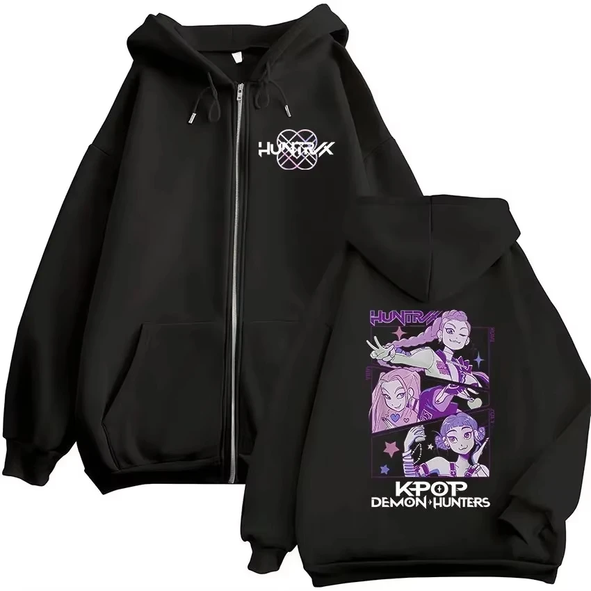 Demon Hunters K-pop película cremallera Sudadera con capucha hombres mujeres Harajuku manga larga moda chaqueta de gran tamaño sudadera con cremallera ropa de calle