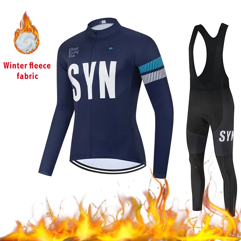 

SYN Winter cycling jersey cycling bib set men velvet cycling suit cold resistant and warm road cycling jacket cycling shirt set