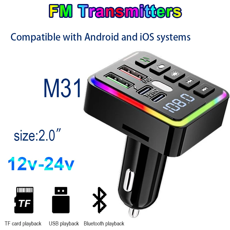 Car Mp3 Handsfree Wireless Bluetooth FM Transmitter Car Adapter Charger TF Card Car Radio Modulator Adapter Cigarette Lighter