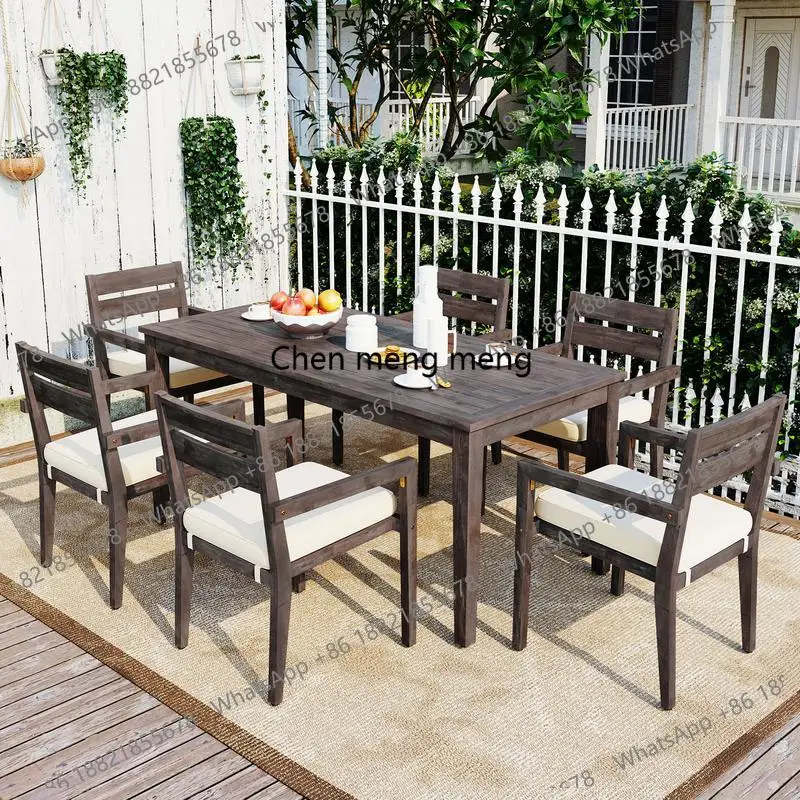 7-Pc Acacia Wood Outdoor Dining Set with Cushions, Modern Design, 6 Chairs & 1 Large Table, Perfect for Lawn, Backyard, Garden