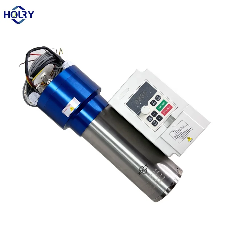 HOLRY High Speed Small 24000RPM Motorized Spindle CNC Water Cooled ATC 2.2kw Spindle Motor With Inverter VFD Set For Metal Lathe