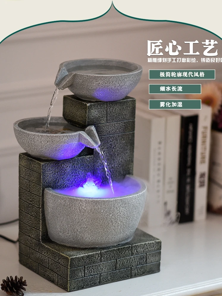 Desktop small fountain, study, wine cabinet decoration, feng shui rotating water feature, humidifier decoration