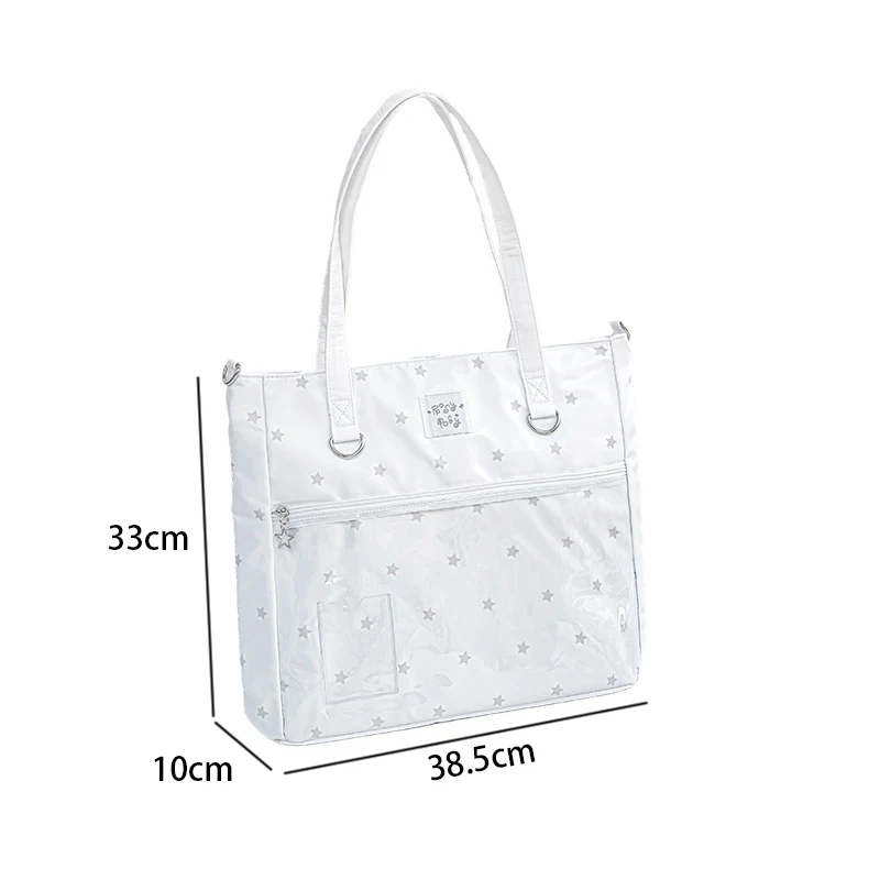 Ita-Tasche mit transparentem Sichtfenster, Tragetasche mit Polka-Dot-Stern- und Musiknotenmuster, große Einkaufstasche, Damenhandtasche. – Detail 1