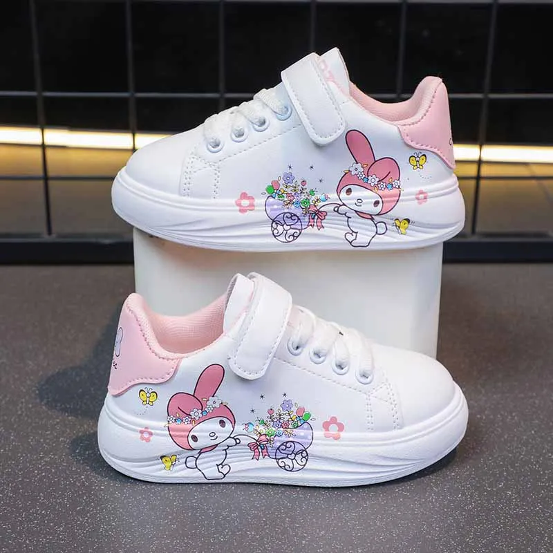 Sanrio Girl\'s Fashion Casual Sports Shoes Cartoon Melody Print Childrens Trend Board Shoes Big Kids Anti Slip Little White Shoes