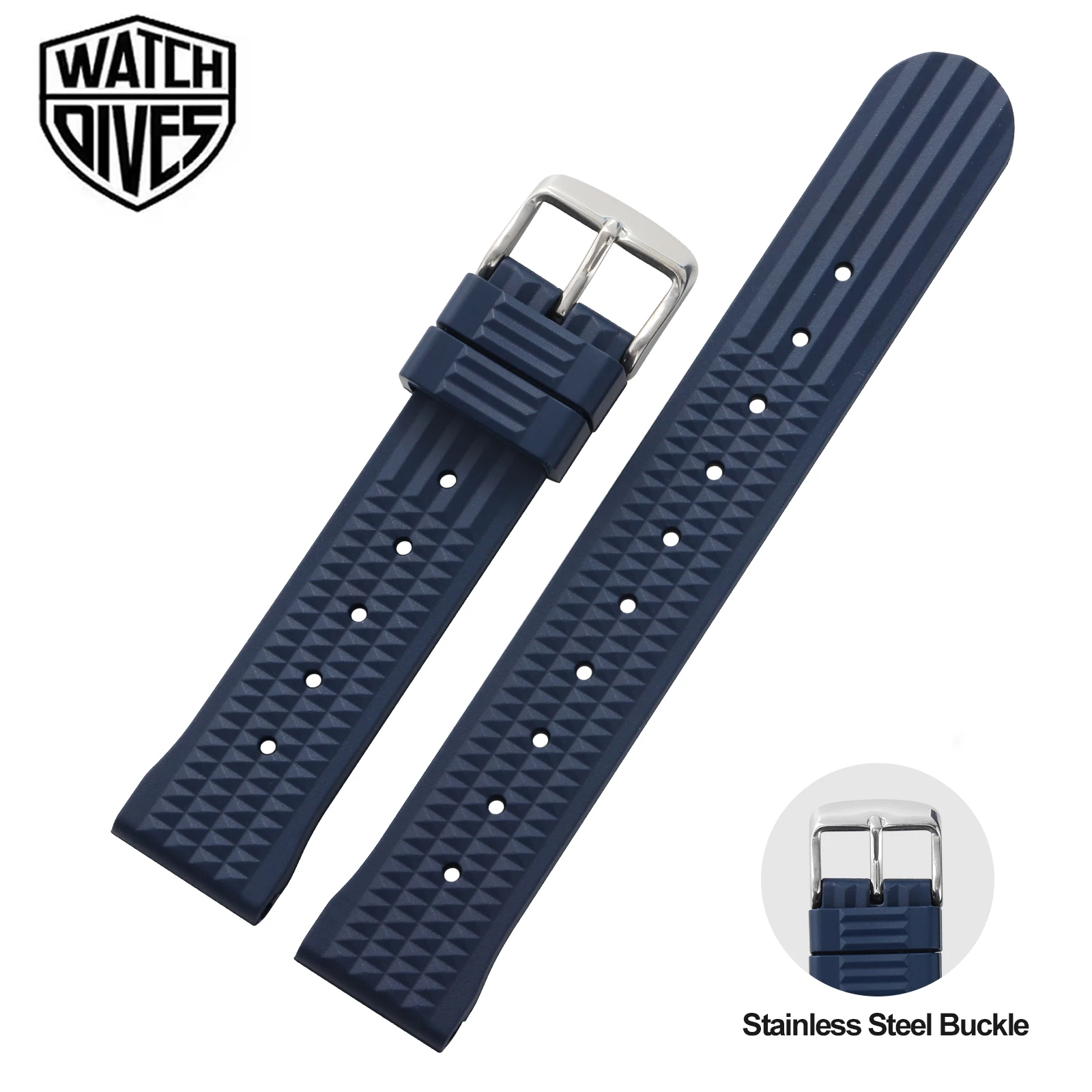 FKM Rubber Waffle Watch Strap 20mm 22mm Fluororubber Strap Universal Diver Waterproof Comfortable Sports Fast Release Watchbands