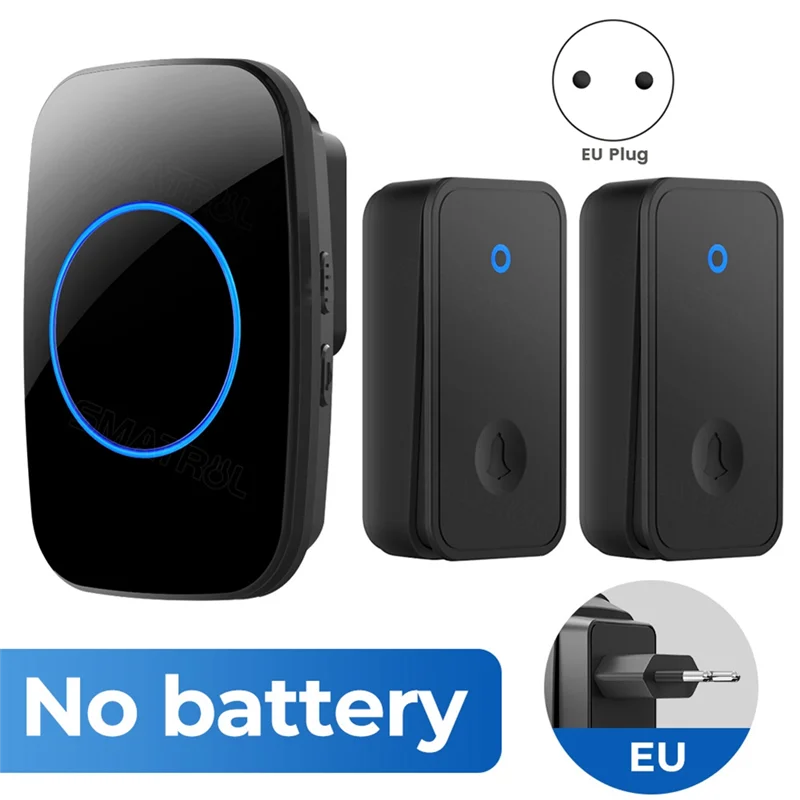 SQPP-Self Powered Wireless Doorbell No Battery Waterproof Door Bell For Kids Elderly Caller 2 Button 1 Receiver
