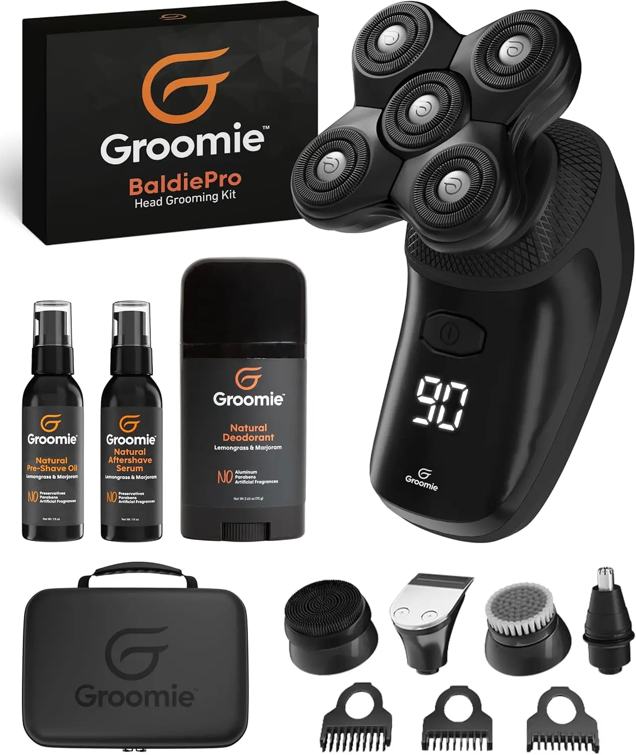 AF, Shaving & Grooming Kit for Bald Men - Set Includes BaldiePro Electric Razor, Pre-Shave Oil, Aftershave, Deodorant & Travel