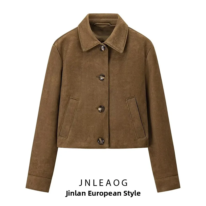 

JNLEAOG Faionable Versatile Women's Outerwear Autumn New Arrival Polyester Fabric Long Sve ort Coat Button Closure