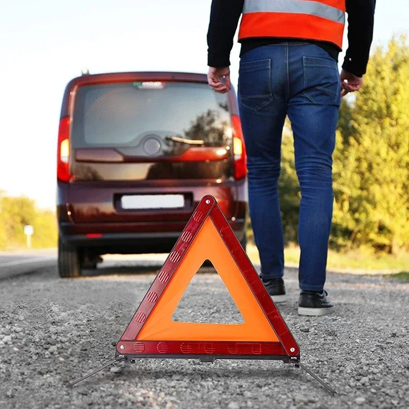 Outdoor Car Emergency Breakdown Safety Warning Tripod Reflective Strip Portable Foldable Standing Red Traffic Sign Reflector